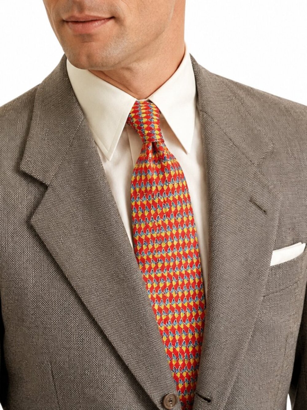 Ermenegildo Zegna Silk Tie Butterfly Print Made in Italy Red Orange Blue